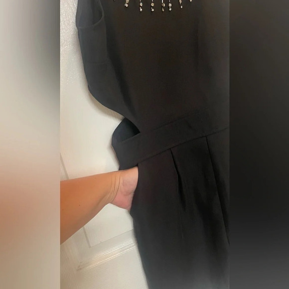 Red Saks Fifth Avenue black Romper with cutouts embellished neck Sz 6 - Picture 6 of 10